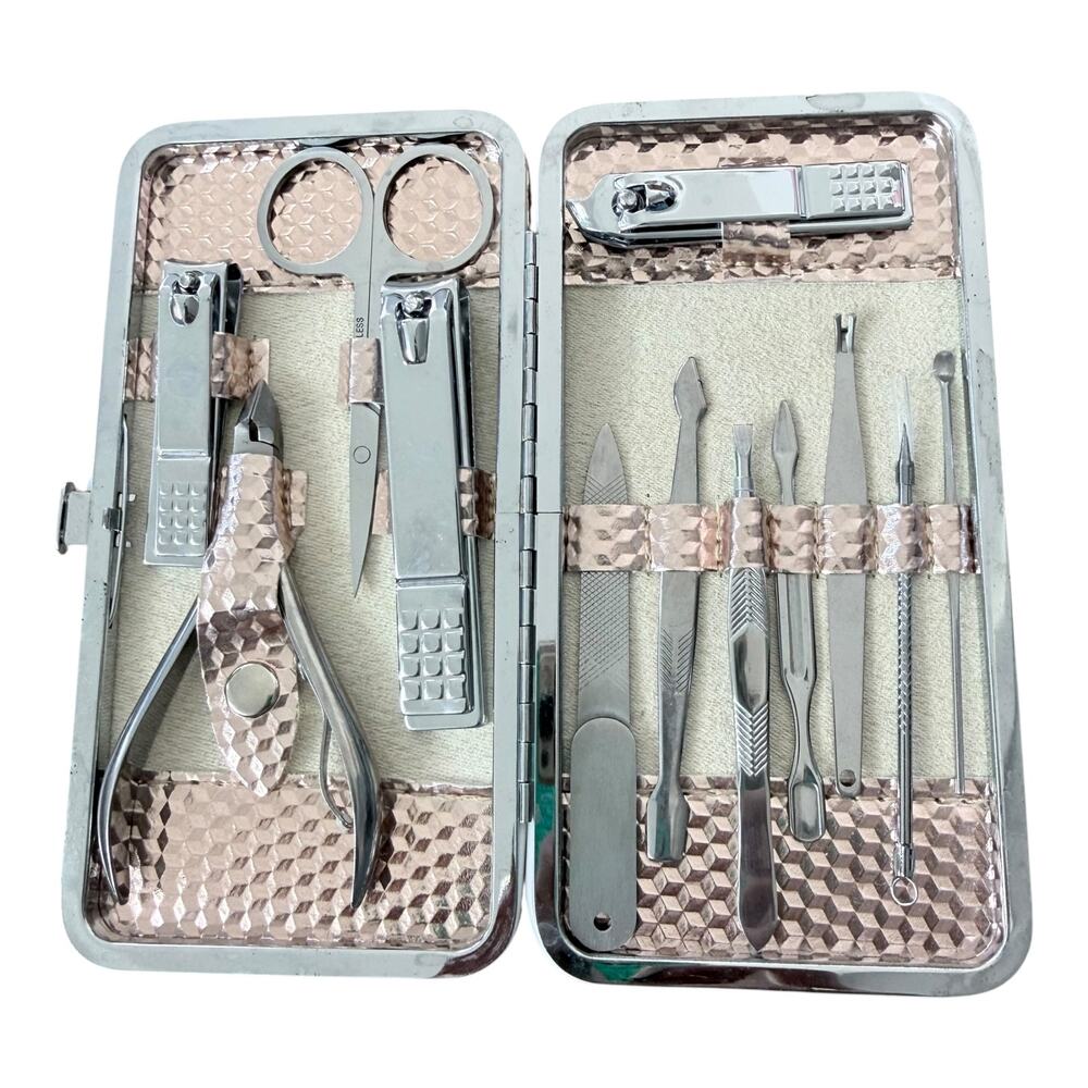 Nail Manicure Pedicure Kit w/ Rose Gold Case New